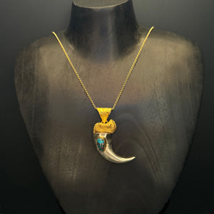Mixed Metal Grizzly Bear Claw Pendant - 22k Gold / Sterling Silver
