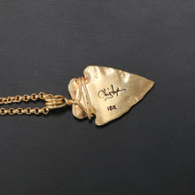 Load image into Gallery viewer, Solid 18k Gold Arrowhead Pendant with 18&quot; 18k Gold Rolo Chain