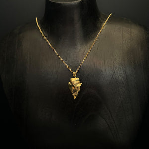 Solid 18k Gold Arrowhead Pendant with 18" 18k Gold Rolo Chain