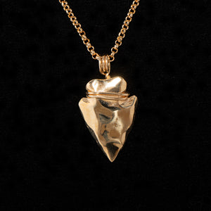 Solid 18k Gold Arrowhead Pendant with 18" 18k Gold Rolo Chain