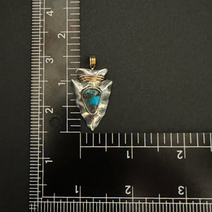 Sterling Silver Arrowhead Pendant with Bisbee Turquoise and 18k Bail / Bezel