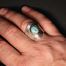 Load image into Gallery viewer, No. 8 Turquoise Saddle Ring, Tufa Cast with 18k Gold Bezel, Size 11