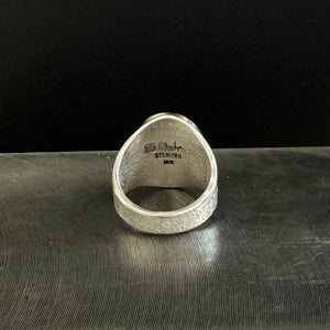 Bisbee Turquoise Saddle Ring, Tufa Cast with 18k Gold Bezel, Size 11.5